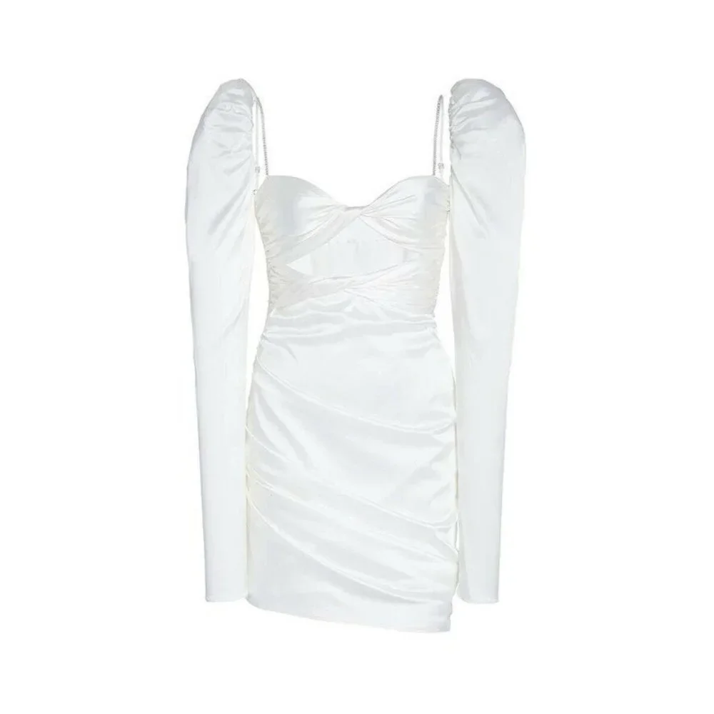 The Bar Twist Dress Ivory White Silk Puff Long Sleeve - Picture 5 of 8